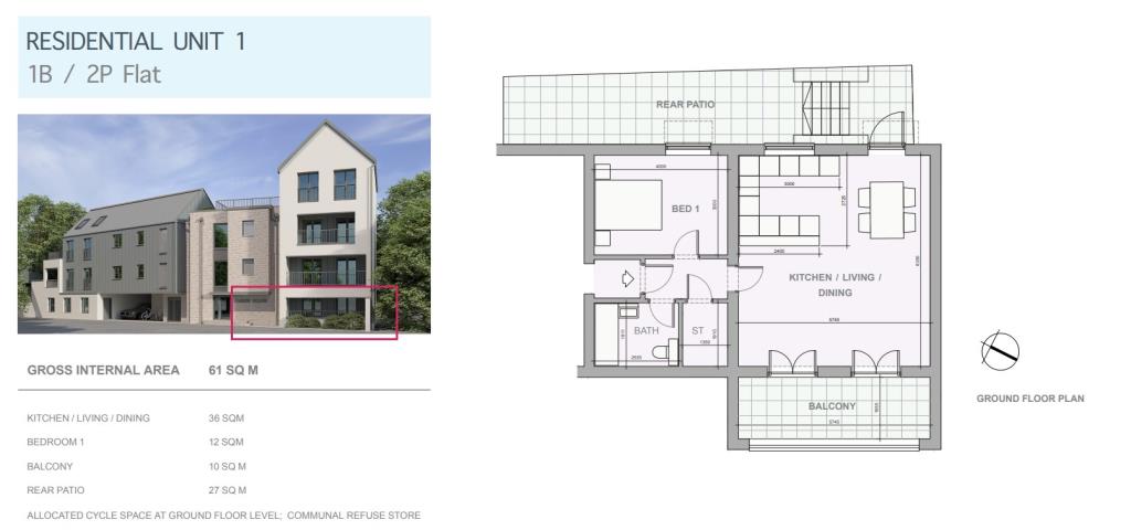 Lot: 143 - DETACHED COMMERCIAL BUILDINGS WITH PLANNING FOR NEW FLATS AND OFFICE UNIT - Artist image of residential unit 1